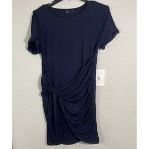 Womens Navy Short-Sleeve Ruched Side Tie Dress By Lillusory Size XL